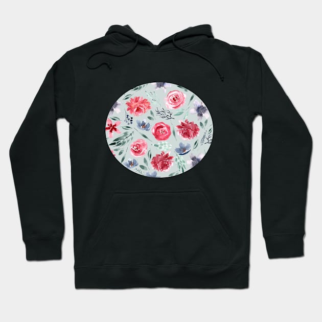 Watercolor Florals | Pattern | Mint grey Hoodie by Harpleydesign